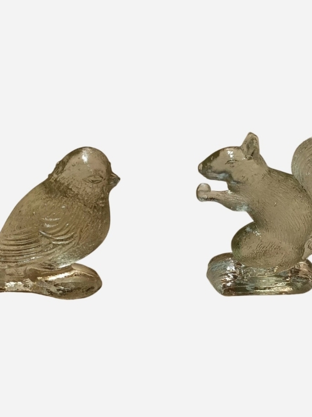 Antique Glass Bird and Squirrel Figurine Set - Clear